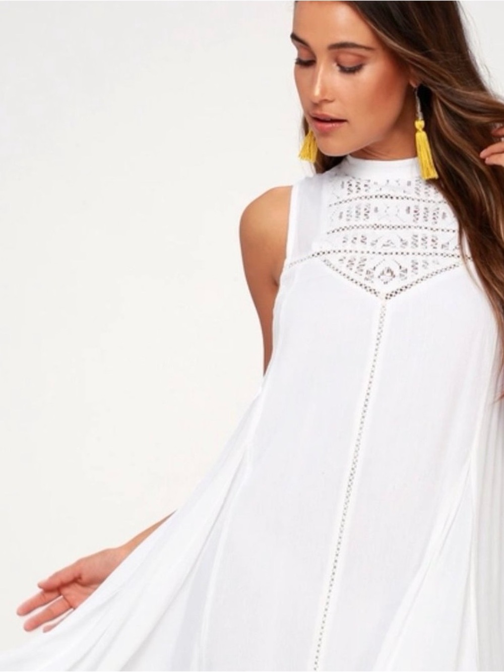 O'Neill White High-Low Crochet Trim Dress - Picture 3 of 12